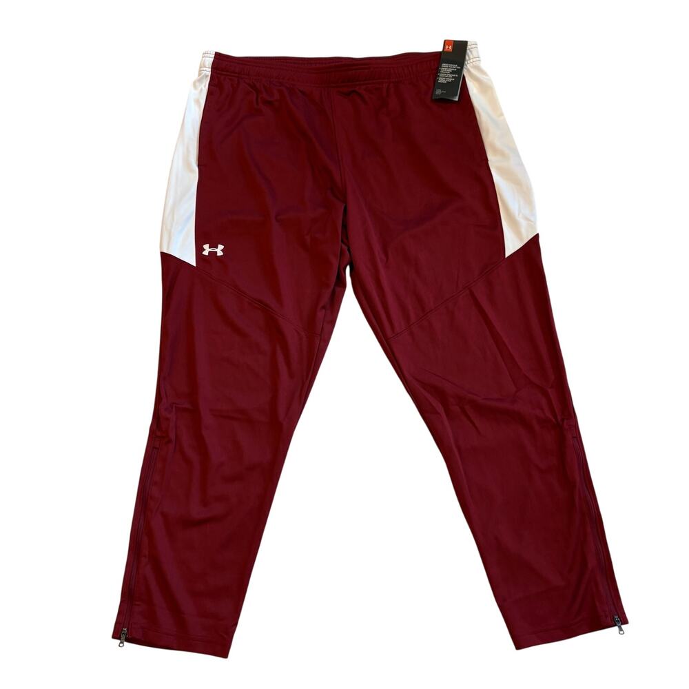 Under Armour UA Rival Knit Pants Womens Sz 2XL Loose Fit Red Ankle Zips Gorpcore